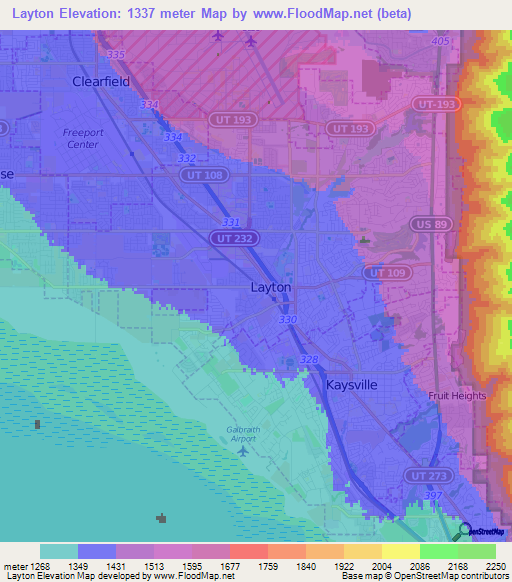 Layton,US Elevation Map