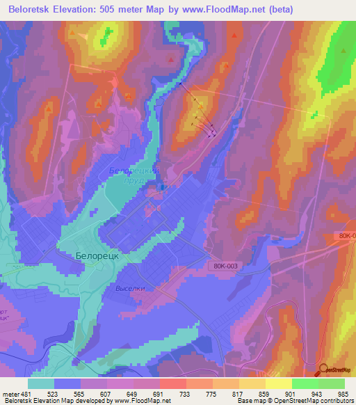 Beloretsk,Russia Elevation Map