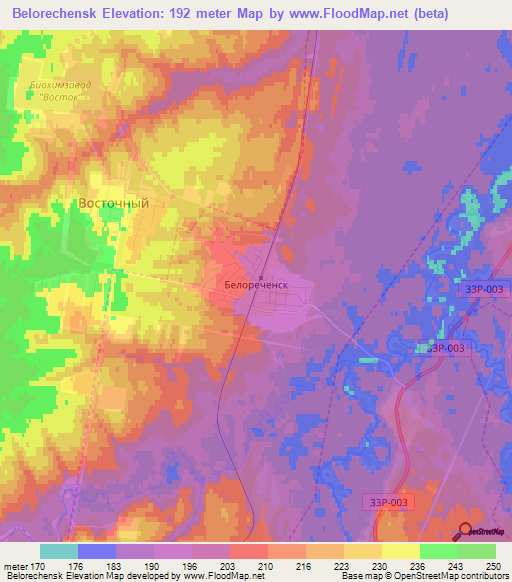 Belorechensk,Russia Elevation Map