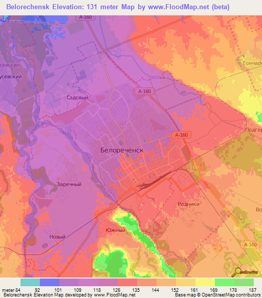 Belorechensk,Russia Elevation Map