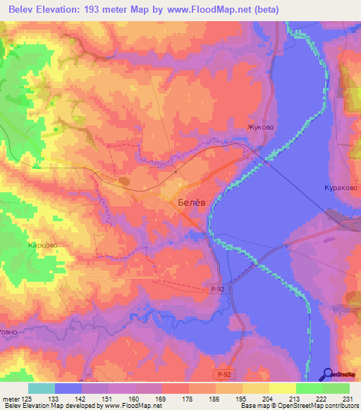 Belev,Russia Elevation Map