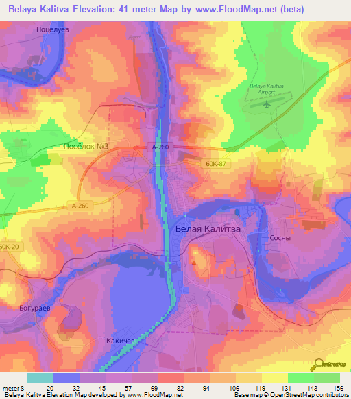 Belaya Kalitva,Russia Elevation Map