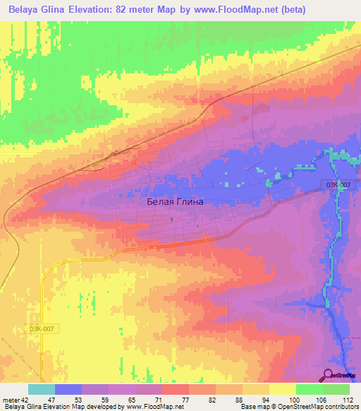 Belaya Glina,Russia Elevation Map