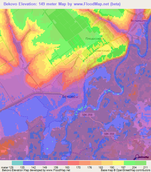 Bekovo,Russia Elevation Map