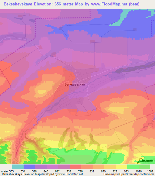 Bekeshevskaya,Russia Elevation Map