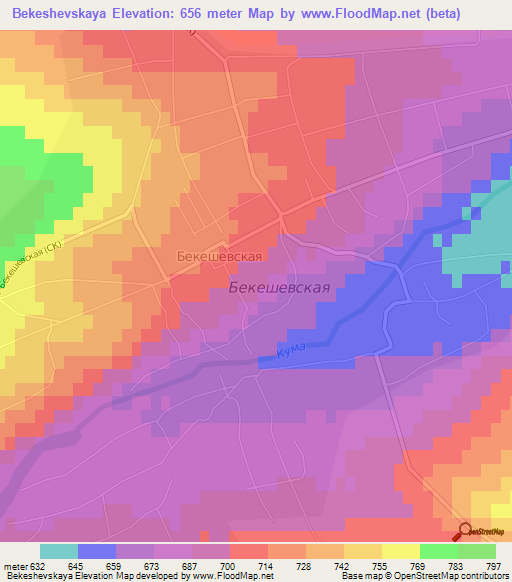 Bekeshevskaya,Russia Elevation Map