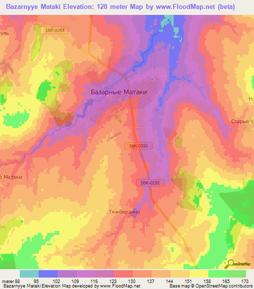 Bazarnyye Mataki,Russia Elevation Map