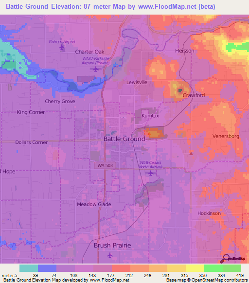 Battle Ground,US Elevation Map