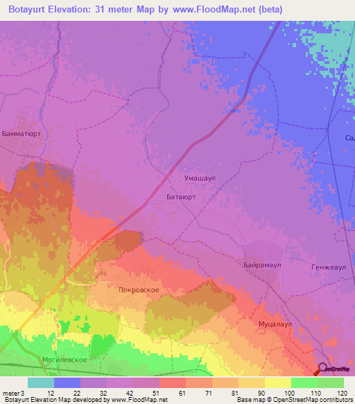 Botayurt,Russia Elevation Map