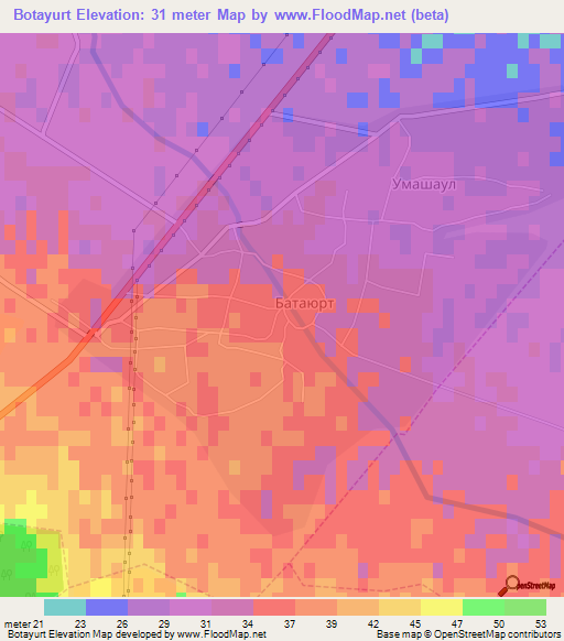 Botayurt,Russia Elevation Map