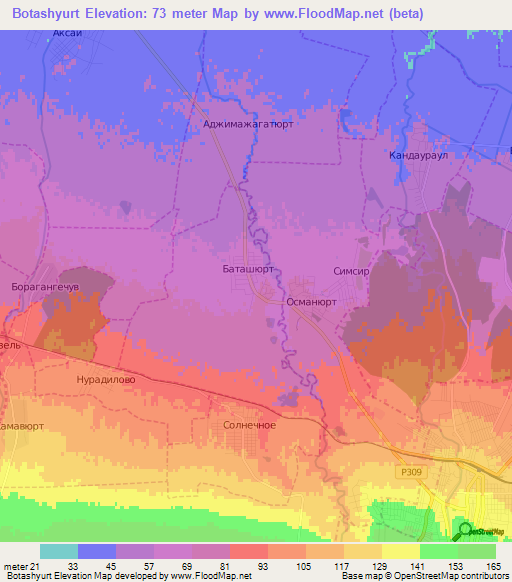 Botashyurt,Russia Elevation Map