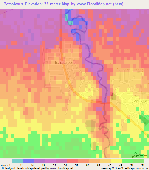 Botashyurt,Russia Elevation Map