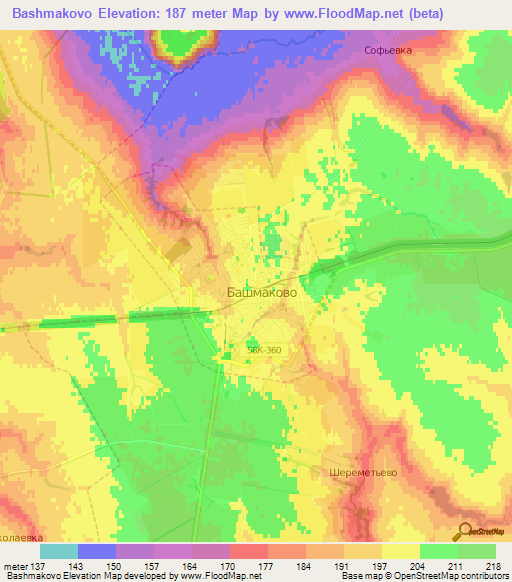 Bashmakovo,Russia Elevation Map