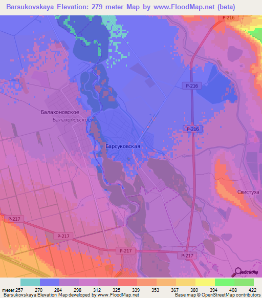 Barsukovskaya,Russia Elevation Map