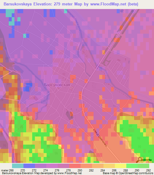 Barsukovskaya,Russia Elevation Map