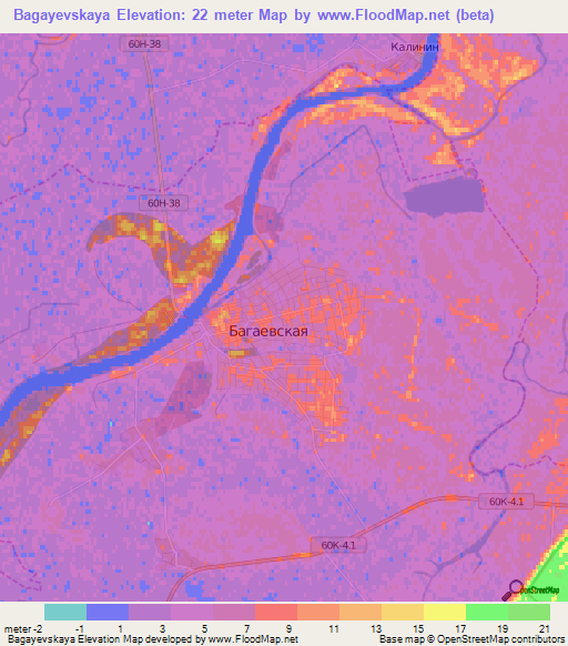 Bagayevskaya,Russia Elevation Map