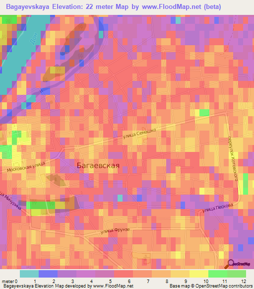 Bagayevskaya,Russia Elevation Map