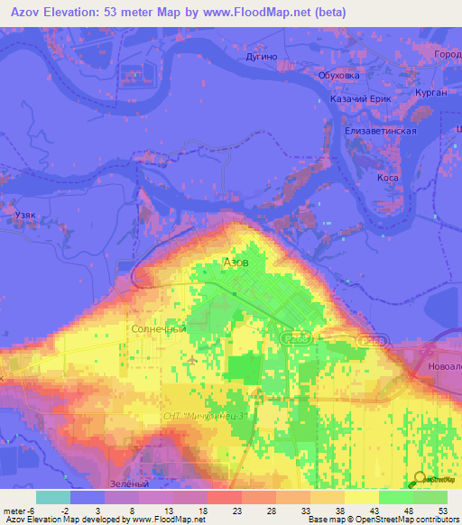 Azov,Russia Elevation Map