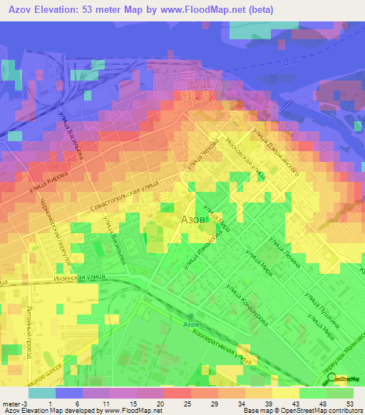 Azov,Russia Elevation Map