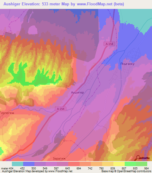 Aushiger,Russia Elevation Map