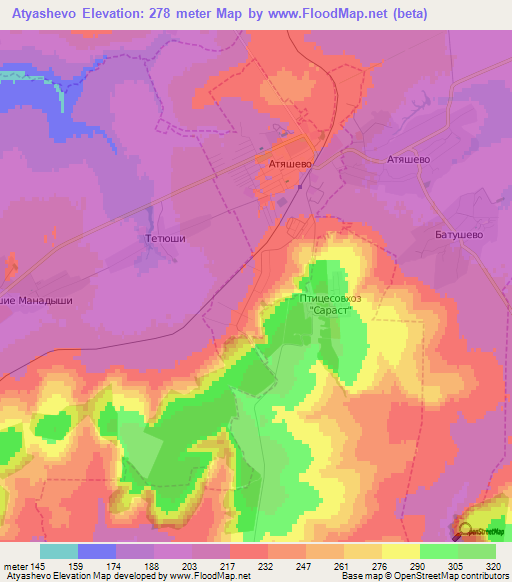 Atyashevo,Russia Elevation Map