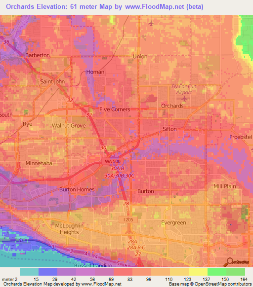 Orchards,US Elevation Map