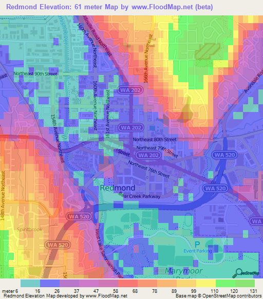 Redmond,US Elevation Map