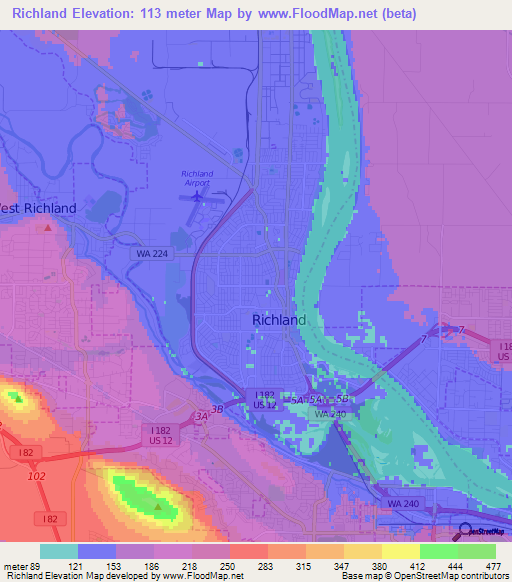 Richland,US Elevation Map