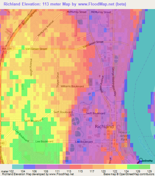 Richland,US Elevation Map