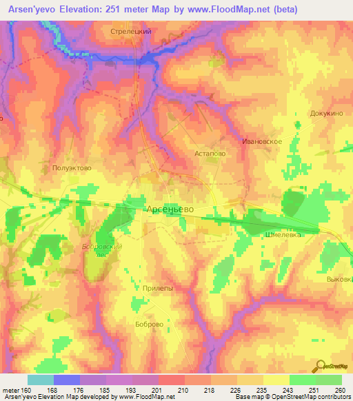 Arsen'yevo,Russia Elevation Map