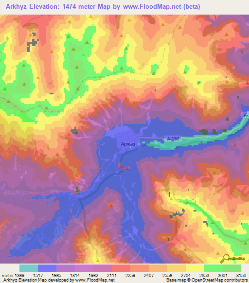 Arkhyz,Russia Elevation Map