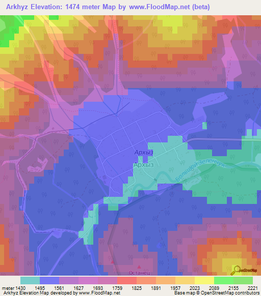 Arkhyz,Russia Elevation Map