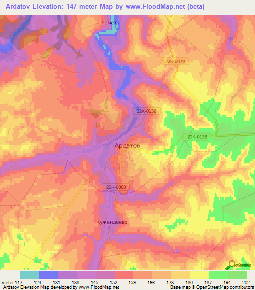 Ardatov,Russia Elevation Map