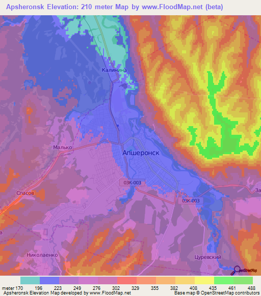 Apsheronsk,Russia Elevation Map