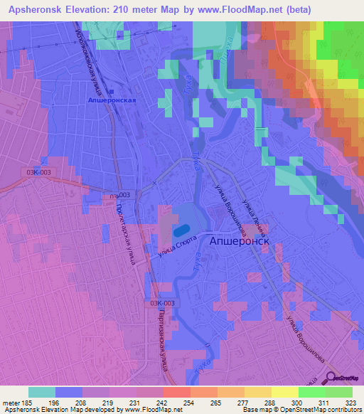 Apsheronsk,Russia Elevation Map