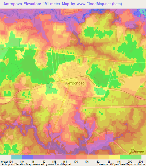 Antropovo,Russia Elevation Map