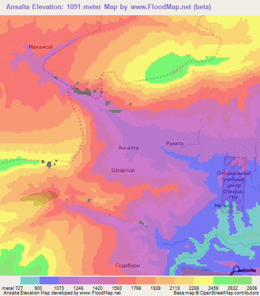 Ansalta,Russia Elevation Map