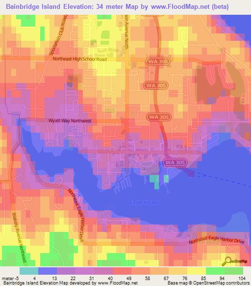 Elevation of Bainbridge Island,US Elevation Map, Topography, Contour