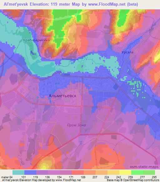 Al'met'yevsk,Russia Elevation Map