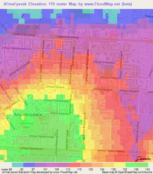 Al'met'yevsk,Russia Elevation Map