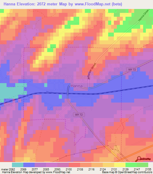 Hanna,US Elevation Map