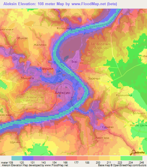 Aleksin,Russia Elevation Map