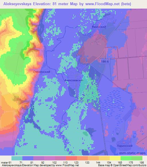 Alekseyevskaya,Russia Elevation Map