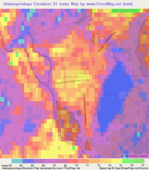 Alekseyevskaya,Russia Elevation Map