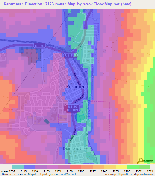 Elevation of Kemmerer,US Elevation Map, Topography, Contour