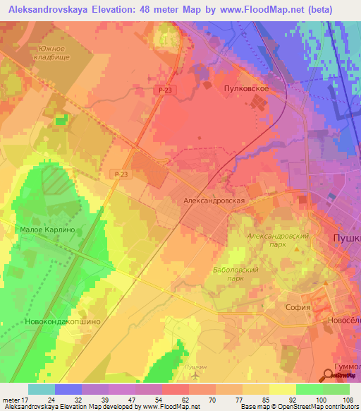 Aleksandrovskaya,Russia Elevation Map