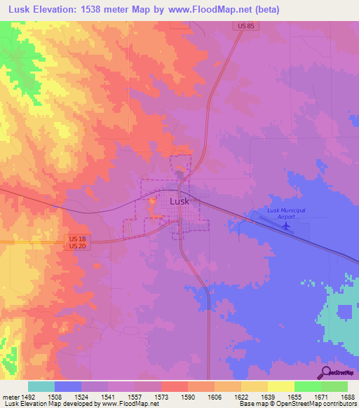 Lusk,US Elevation Map