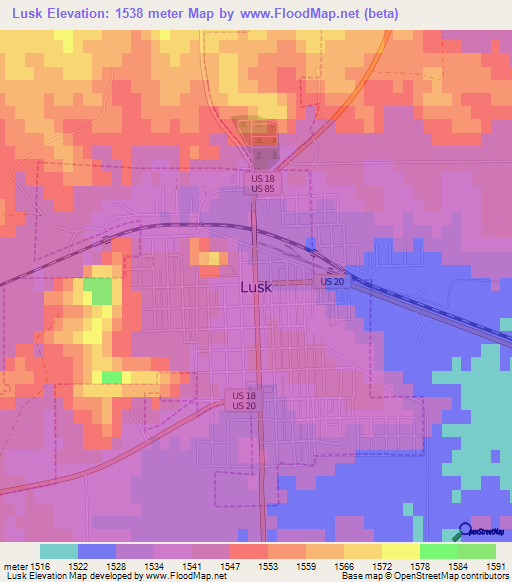 Lusk,US Elevation Map