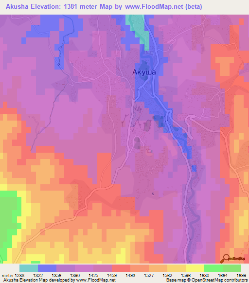 Akusha,Russia Elevation Map