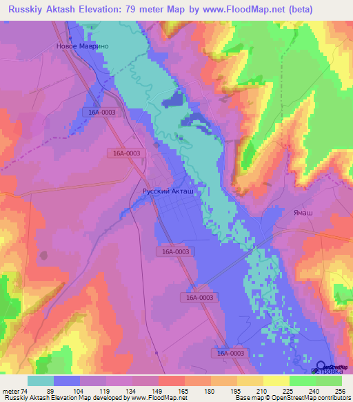 Russkiy Aktash,Russia Elevation Map
